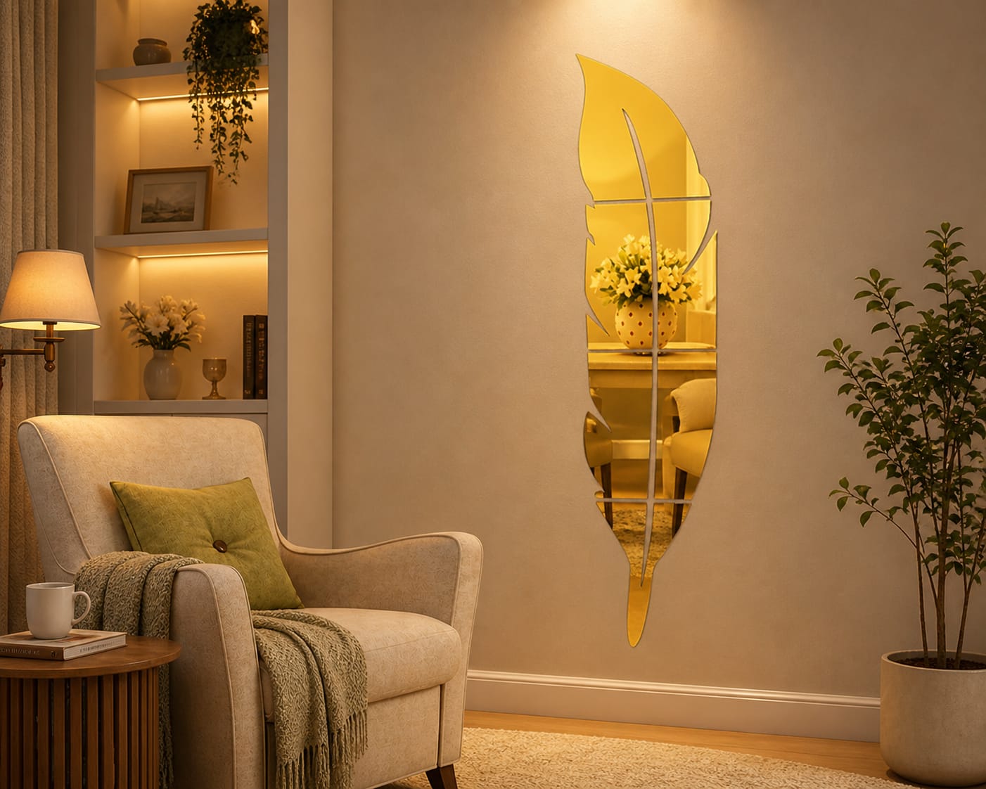 EVENTO 3D Acrylic Leaf Mirror Wall Decor – 12 X 48