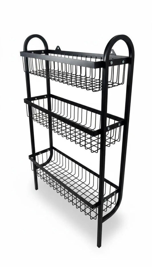 Wall Mounted Spice Rack Black Stainless Steel 3 Tier – DIY Assembly Required (Self Assemble)