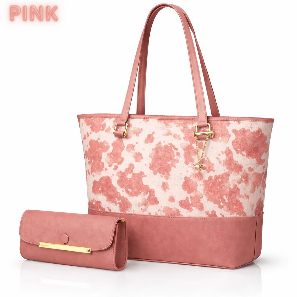 2 Pcs Premium Cow Print Tote Bag Set for Women – Black