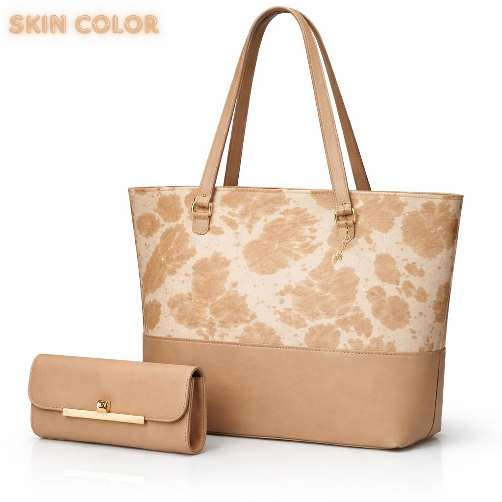 2 Pcs Premium Cow Print Tote Bag Set for Women – Black