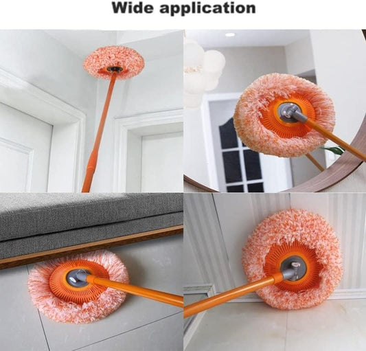 Long-Handle Telescopic Cleaning Mop – 360° Rotating Microfiber Dust Mop with Detachable Head