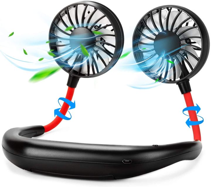 Lazy Portable Silent Neck Fan – Wearable Rechargeable Dual Fan with LED Light & 3-Speed Control