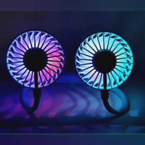 Lazy Portable Silent Neck Fan – Wearable Rechargeable Dual Fan with LED Light & 3-Speed Control