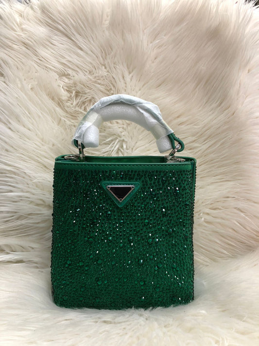 Luxury Rhinestone Mini Handbag for Women (8 × 7 Inches) – Stylish Sparkling Party Purse | Elegant Top Handle Bag for Weddings & Events (without box) (Black)